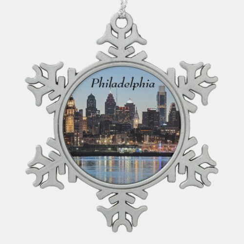Philly sunset snowflake pewter christmas ornament