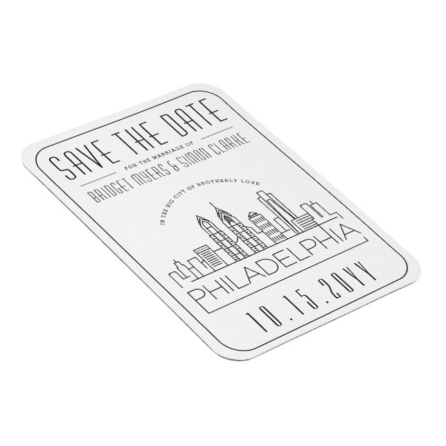 Philly Wedding Stylized Skyline Save the Date Magnet (Right Side)