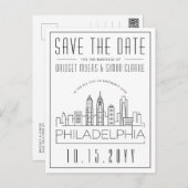 Philly Wedding | Stylized Skyline Save the Date Postcard (Front/Back)