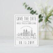 Philly Wedding | Stylized Skyline Save the Date Postcard (Standing Front)