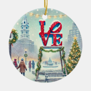 Philly's LOVE Park at Christmas Holiday Ceramic Ornament