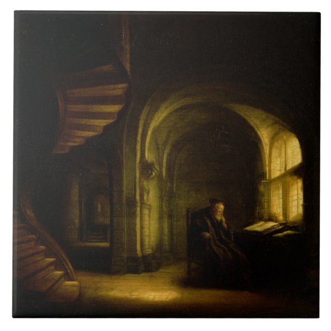 Philosopher with an Open Book, 1625-7 (oil on pane Tile (Front)