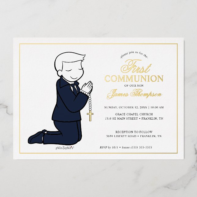Philosophies First Communion - Boy Foil Invitation (Front)