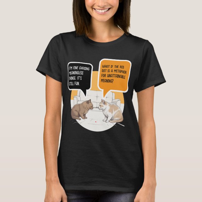 Philosophy Cat Red Dot Existential Humor Art T-Shirt (Front)