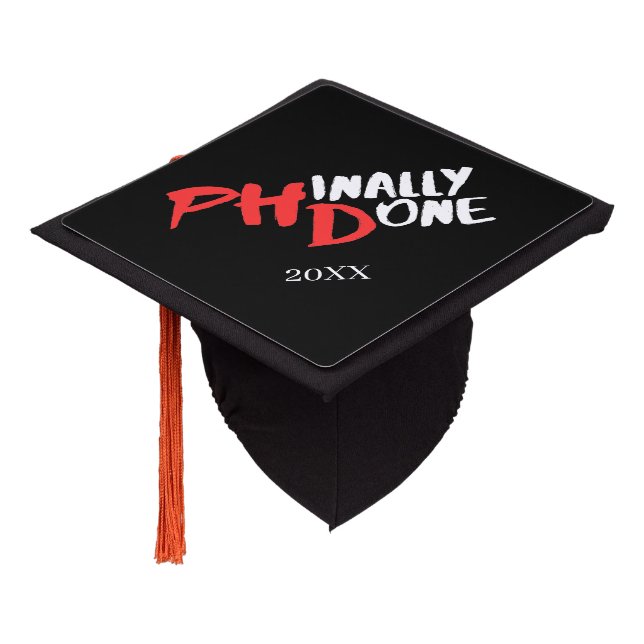 Phinally done - Black PHD Graduation Quote Design Cap Topper (Angled)