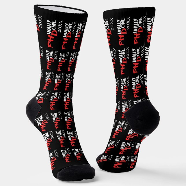 Phinally done - Black PHD Graduation Quote Design Socks (Angled)