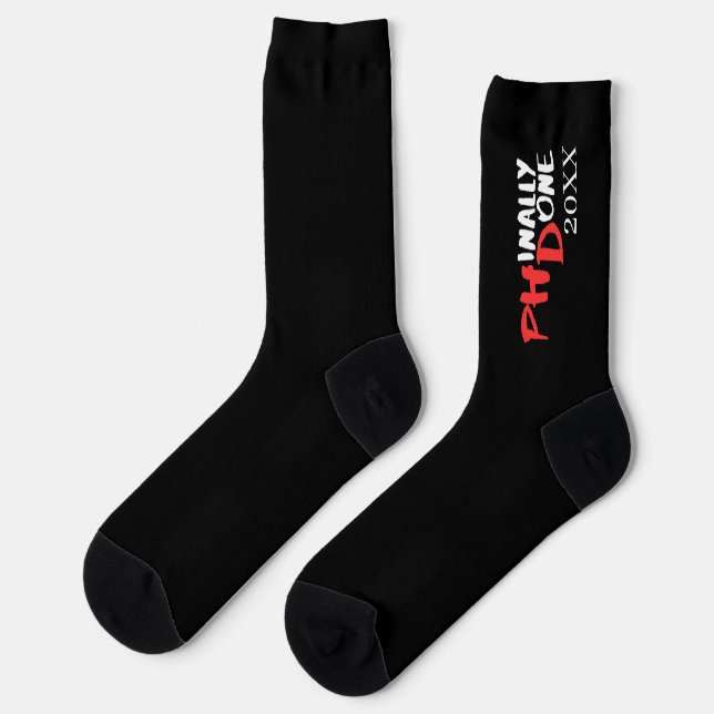 Phinally done - Black PHD Graduation Quote Design Socks (Left)