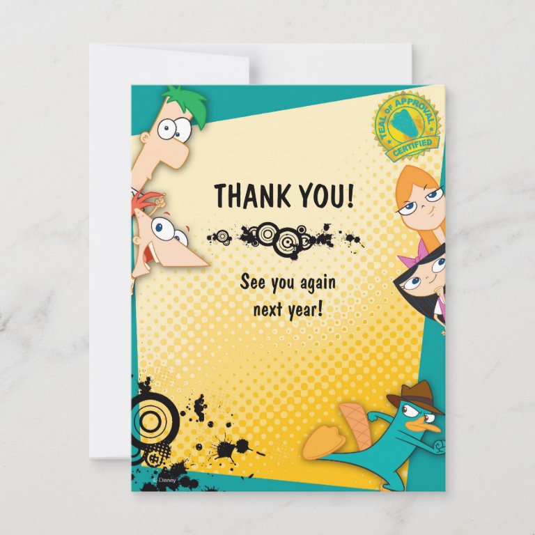 Phineas and Ferb Birthday Thank You Card