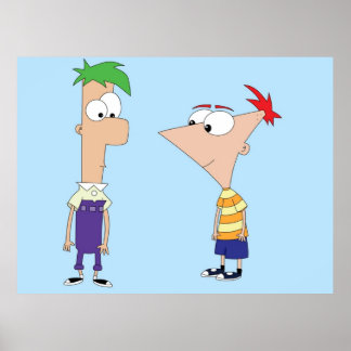 Phineas and Ferb with pastel blue background  Poster