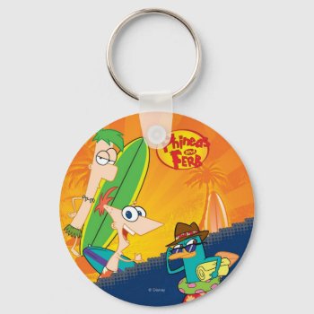 Phineas  Ferb And Agent P Surf Keychain by OtherDisneyBrands at Zazzle