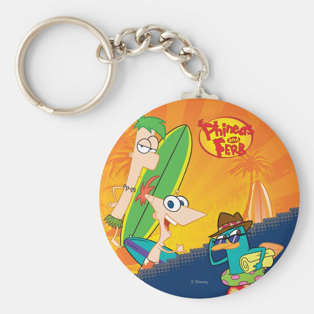 Phineas, Ferb and Agent P Surf Keychain Zazzle