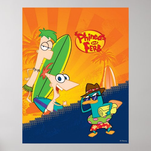 Phineas Ferb and Agent P Surf Poster