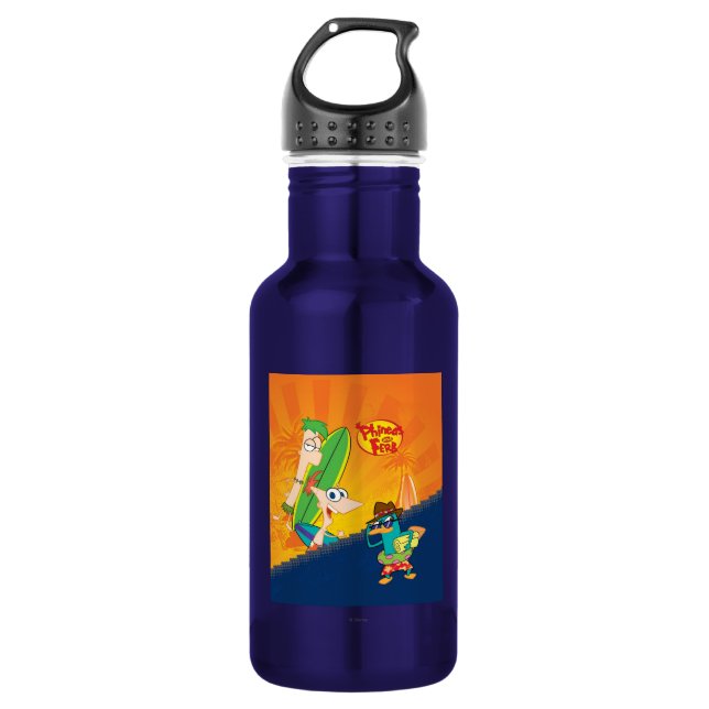 Phineas, Ferb and Agent P Surf Stainless Steel Water Bottle (Front)