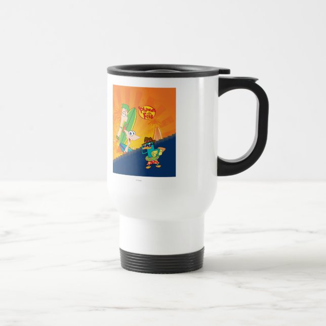Phineas, Ferb and Agent P Surf Travel Mug (Right)