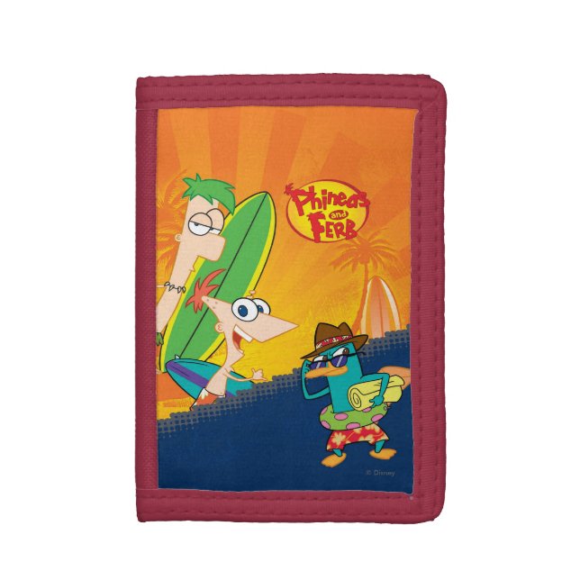Phineas, Ferb and Agent P Surf Trifold Wallet (Front Vertical)