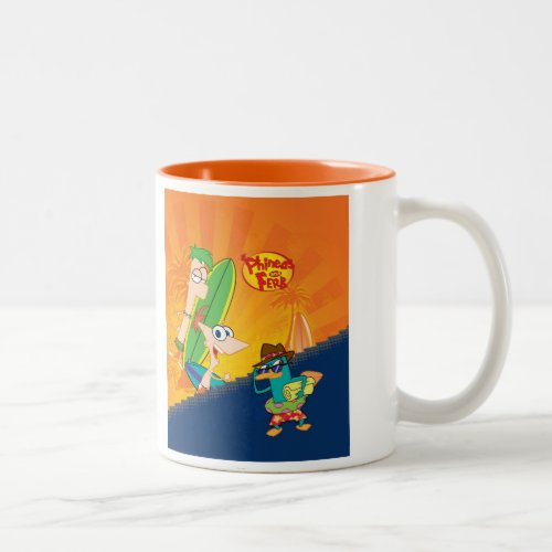 Phineas Ferb and Agent P Surf Two_Tone Coffee Mug