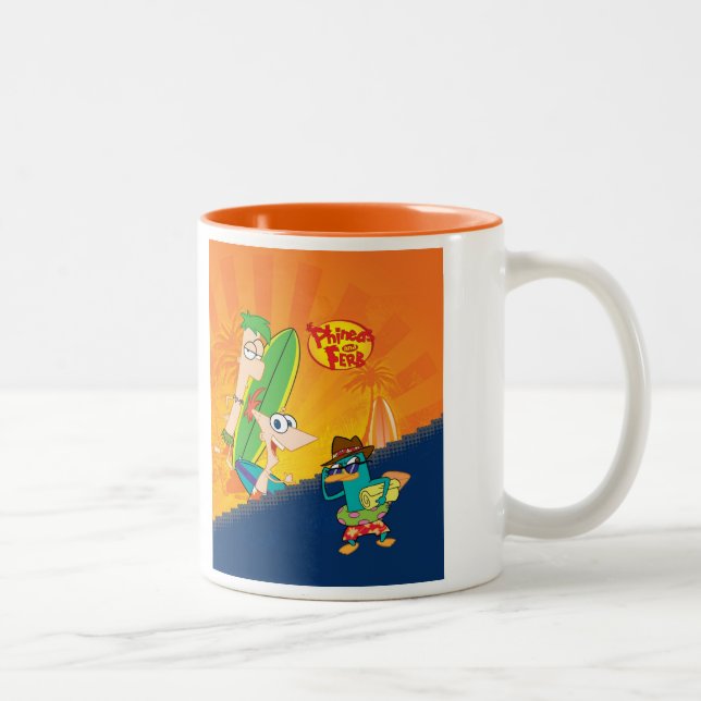 Phineas, Ferb and Agent P Surf Two-Tone Coffee Mug (Right)