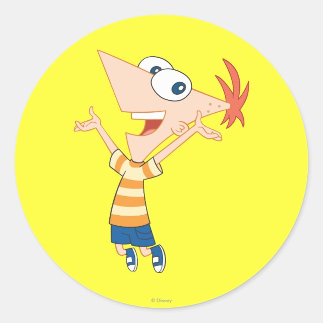 Phineas Jumping Classic Round Sticker (Front)