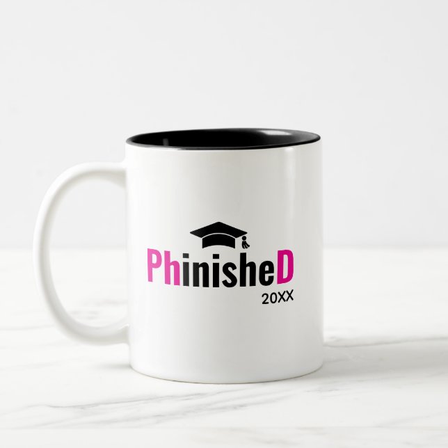 Phinished PhD Graduation Mug Custom Doctor Name  (Left)