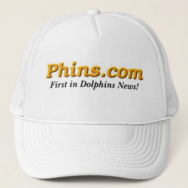 Phins.com, First in Dolphins News! Trucker Hat, Adult Unisex, Size: Large, White