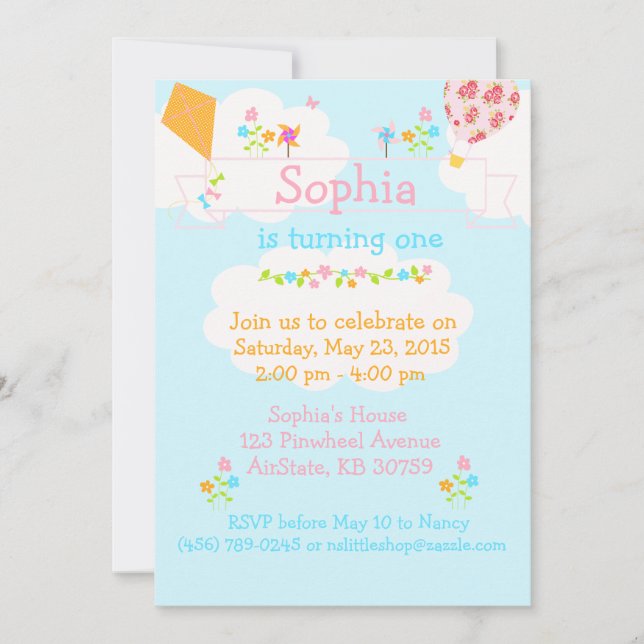 Phinwheel Airballoon Kite Flower invitation (Front)