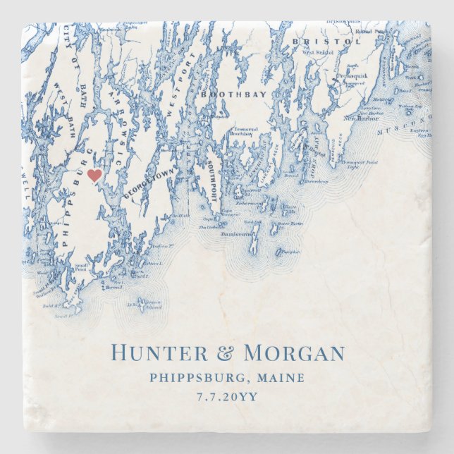 Phippsburg Maine Destination Wedding Favor Stone Coaster (Front)