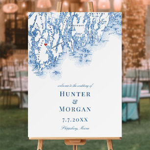 Phippsburg Maine Elegant Navy Wedding Welcome Sign
