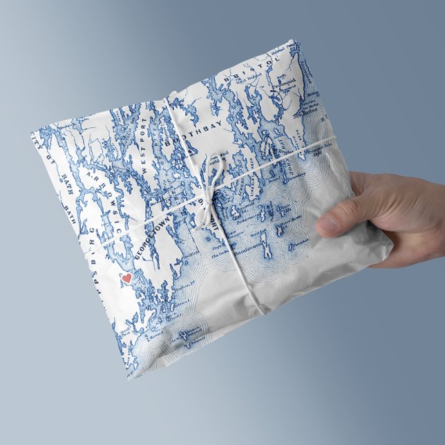 Phippsburg Maine Map 1774 Inn Blue  Tissue Paper (Phippsburg Maine Custom Tissue Paper for a 1774 Inn Wedding in blue and white by Coastal Map Designs)
