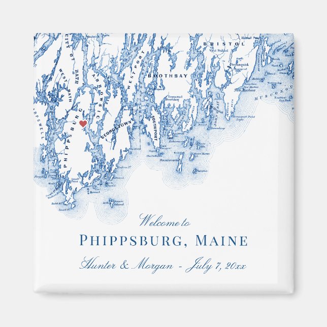 Phippsburg Maine Map Elegant Wedding Favor Magnet (Front)