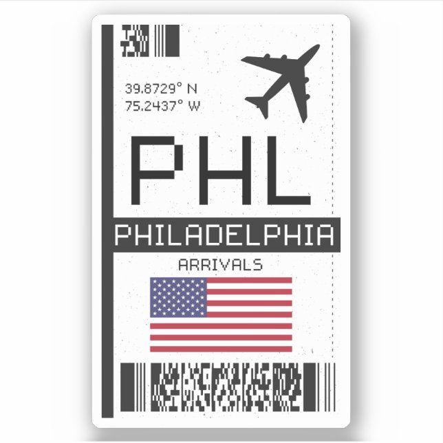 PHL Philadelphia, American Airport Boarding Pass Sticker (Front)