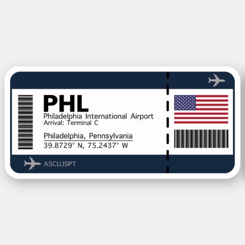 PHL Philadelphia Boarding Pass _ Pennsylvania  Sticker