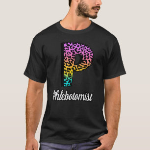 Phlebotomist Crew Colorful leopard stethoscope Scr T-Shirt