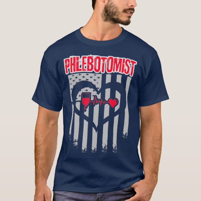 Phlebotomist Flag Needle Phlebotomy Technician T-Shirt (Front)