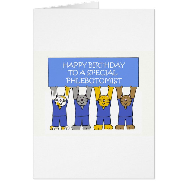 Phlebotomist Happy Birthday Cartoon Cats Cards (Front)