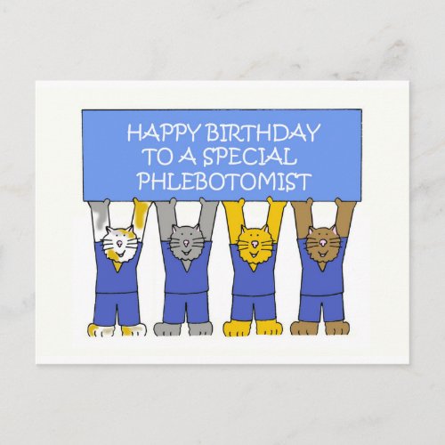 Phlebotomist Happy Birthday Cartoon Cats Postcard