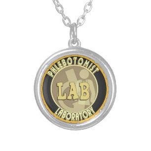PHLEBOTOMIST LABORATORY BADGE LOGO SILVER PLATED NECKLACE