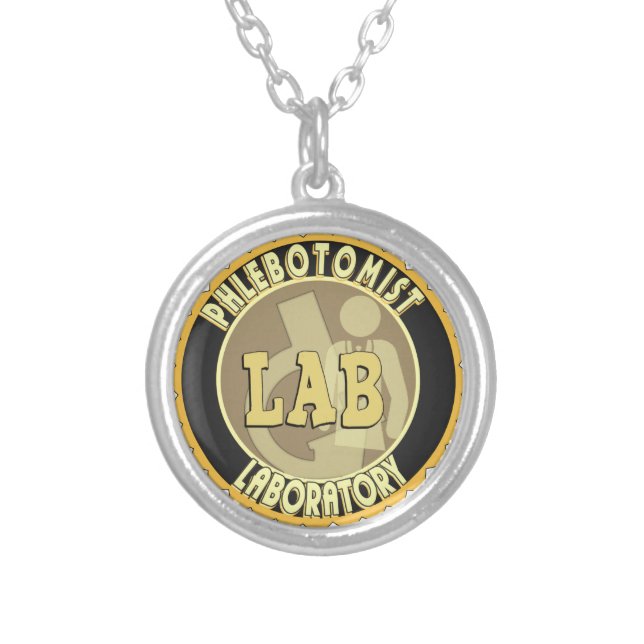 PHLEBOTOMIST LABORATORY BADGE LOGO SILVER PLATED NECKLACE (Front)