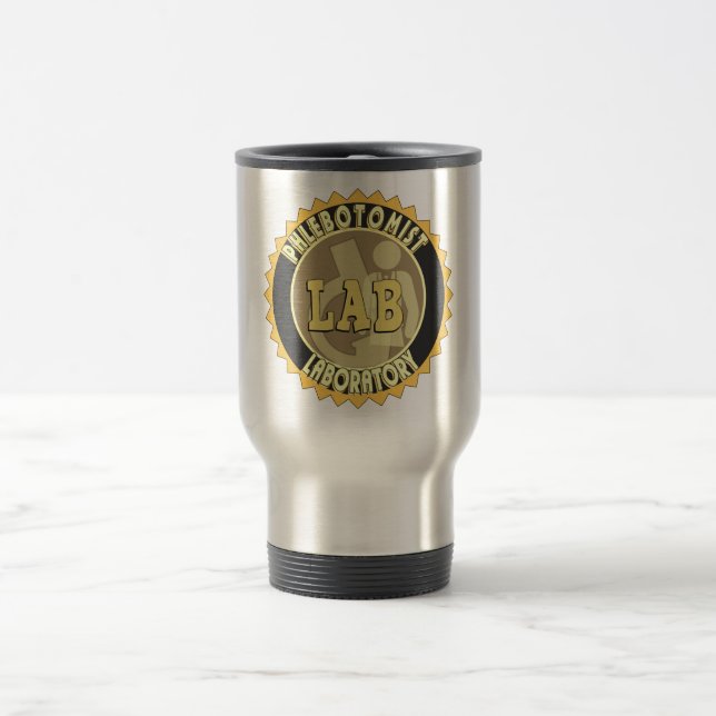 PHLEBOTOMIST LABORATORY BADGE LOGO TRAVEL MUG (Center)