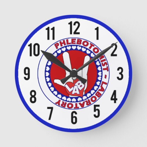 PHLEBOTOMIST LOVE LOGO LABAORTORY ROUND CLOCK