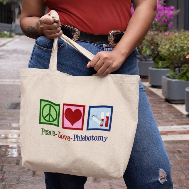 Phlebotomist Peace Love Phlebotomy Office Large Tote Bag (Creator Uploaded)