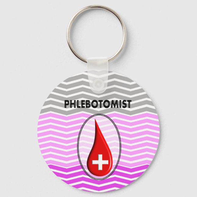 Phlebotomist Pink Chevron Blood Drop Keychain (Front)