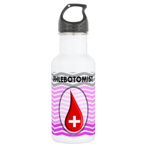 Phlebotomist Pink Chevron Blood Drop Water Bottle