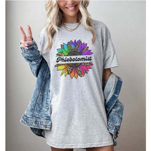 Phlebotomist Profession Rainbow Sunflower  T_Shirt