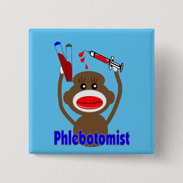 Phlebotomist Sock Monkey Pinback Button (Front)