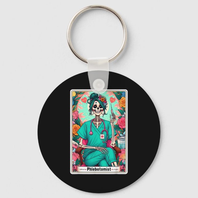Phlebotomist Tarot Card Skeleton Phlebotomy Tech P Keychain (Front)