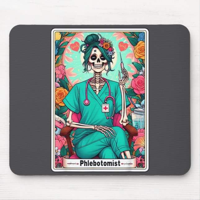 Phlebotomist Tarot Card Skeleton Phlebotomy Tech P Mouse Pad (Front)