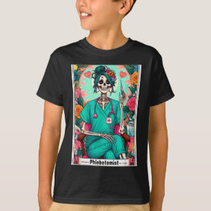 Phlebotomist Tarot Card Skeleton Phlebotomy Tech P T-Shirt