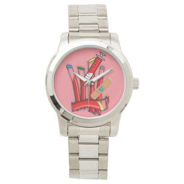 Phlebotomist Watch Artsy Blood Tubes Salmon (Front)