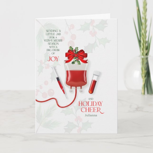 Phlebotomy Big Draw of Joy and Cheer with Name Holiday Card (Front)