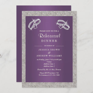 Phlox, Sparkly Silver Rings Rehearsal Dinner Invitation